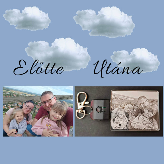 Egyedi fotógravír 7 színben világító szögletes LED-s kulcstartó