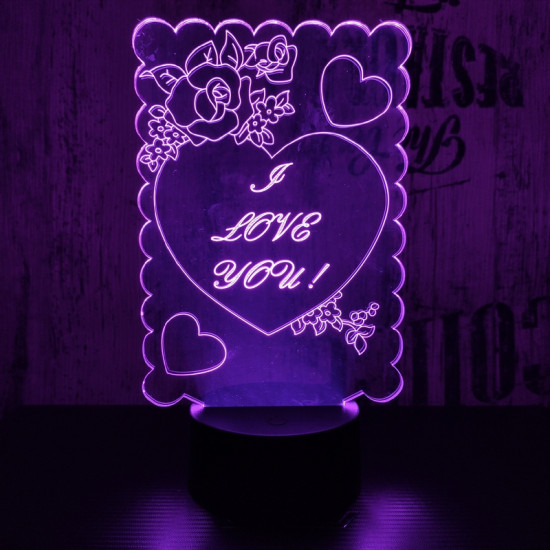 I love you 7 színű 3D led lámpa