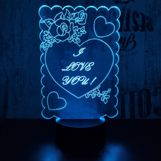I love you 7 színű 3D led lámpa