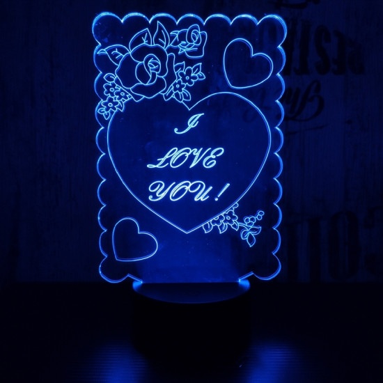I love you 7 színű 3D led lámpa