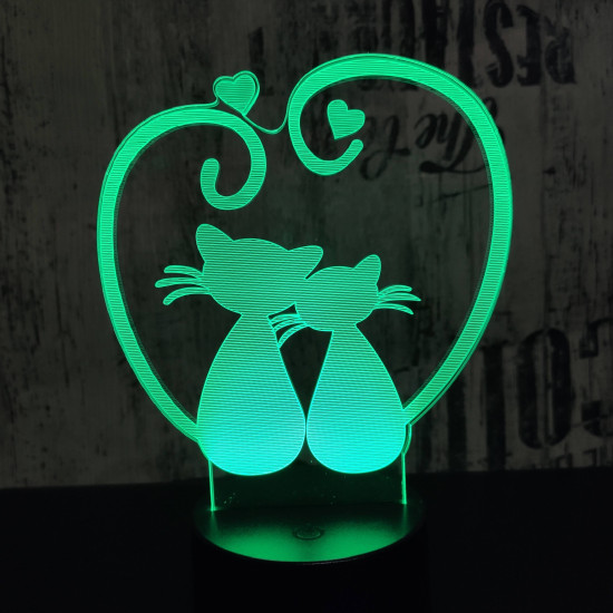 Cica szív 7 színű 3D led lámpa