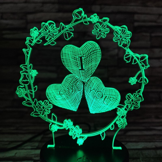 Szív virág 7 színű  3D led lámpa