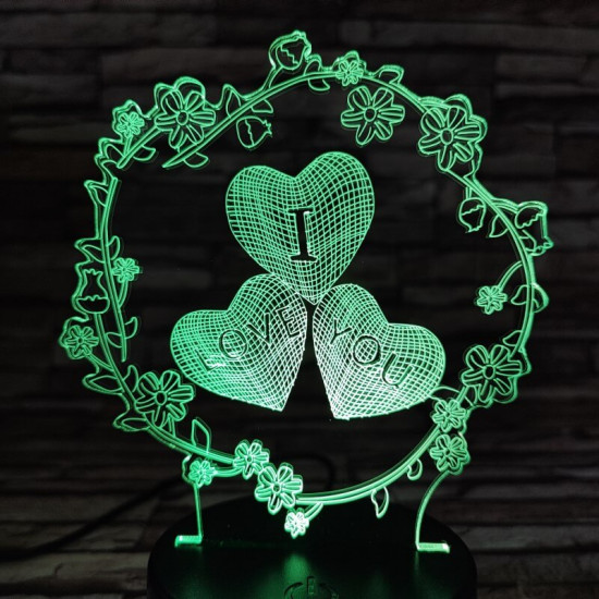 Szív virág 7 színű  3D led lámpa