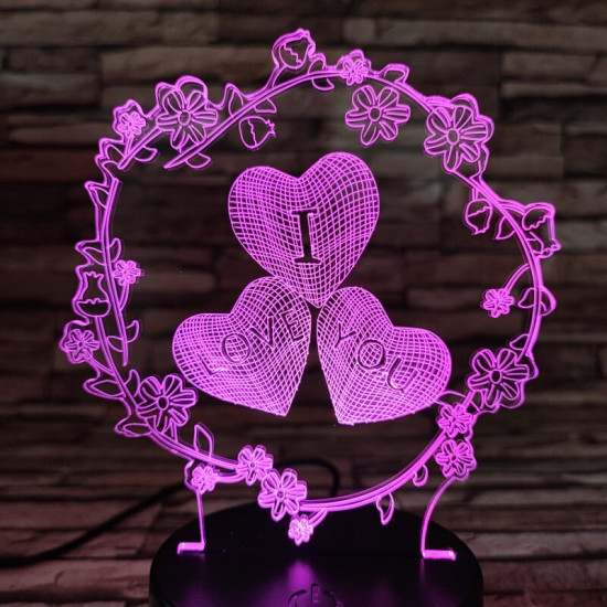 Szív virág 7 színű  3D led lámpa