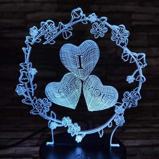 Szív virág 7 színű  3D led lámpa