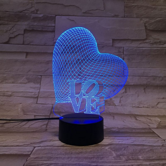 Szív Love 7 színű 3D led lámpa