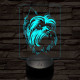 Yorkshire terrier-fej 7 színű 3D led lámpa