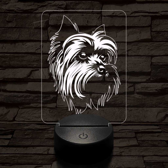 Yorkshire terrier-fej 7 színű 3D led lámpa