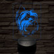 Yorkshire terrier-fej 7 színű 3D led lámpa