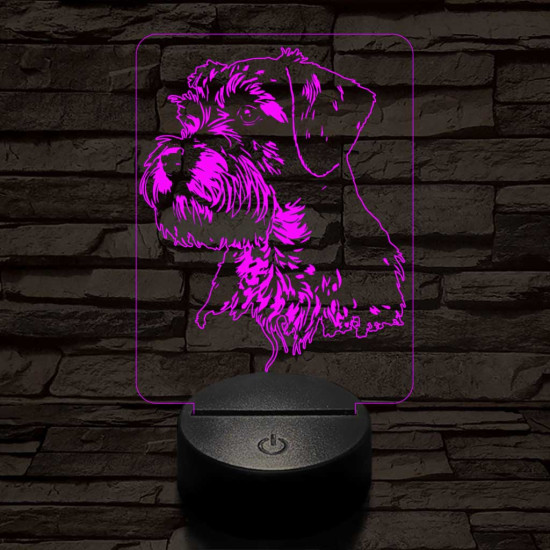 Közepes snauzer-fej 7 színű 3D led lámpa