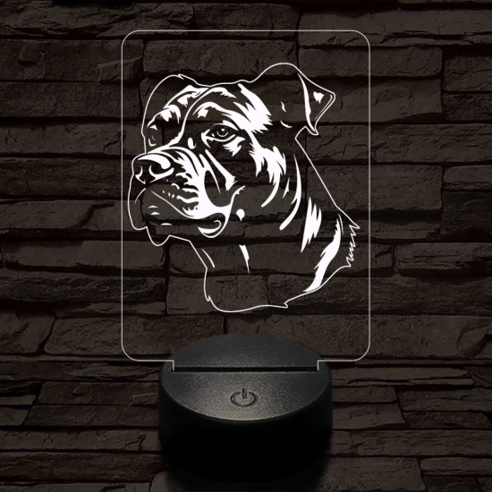 Staffordshire terrier-fej 7 színű 3D led lámpa