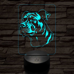 Staffordshire terrier-fej 7 színű 3D led lámpa