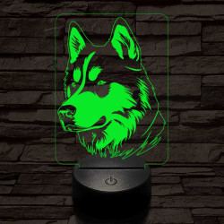Szibériai husky-fej 7 színű 3D led lámpa