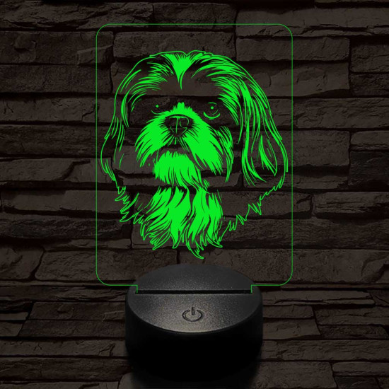 Shih tzu-fej 7 színű 3D led lámpa