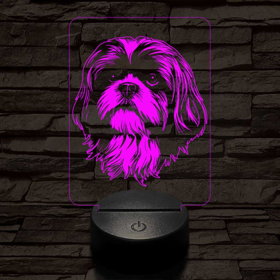 Shih tzu-fej 7 színű 3D led lámpa