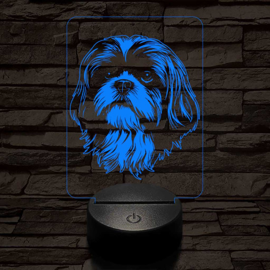 Shih tzu-fej 7 színű 3D led lámpa