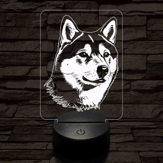 Shiba inu-fej 7 színű 3D led lámpa