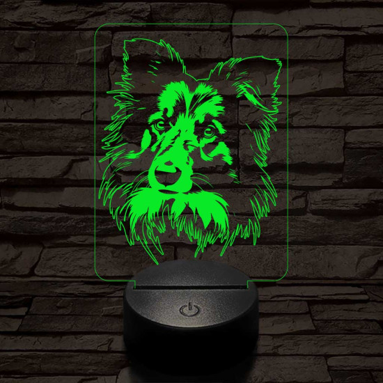 Shetlandi juhászkutya-fej 7 színű 3D led lámpa