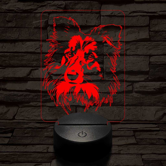 Shetlandi juhászkutya-fej 7 színű 3D led lámpa