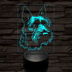 Skót terrier-fej 7 színű 3D led lámpa