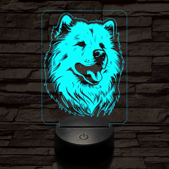 Szamojéd-fej 7 színű 3D led lámpa