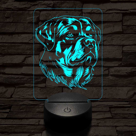 Rottweiller-fej 7 színű 3D led lámpa