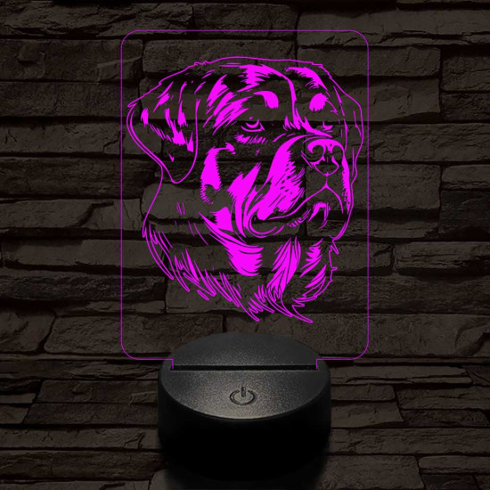 Rottweiller-fej 7 színű 3D led lámpa