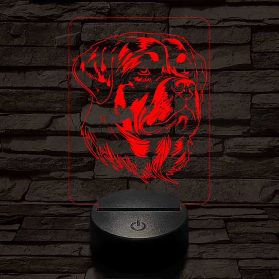 Rottweiller-fej 7 színű 3D led lámpa