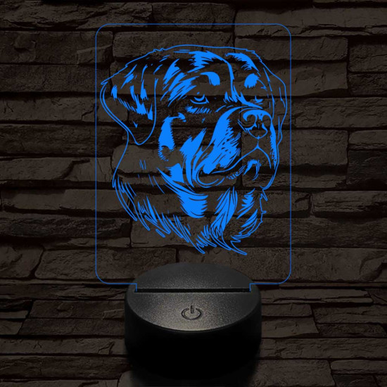 Rottweiller-fej 7 színű 3D led lámpa