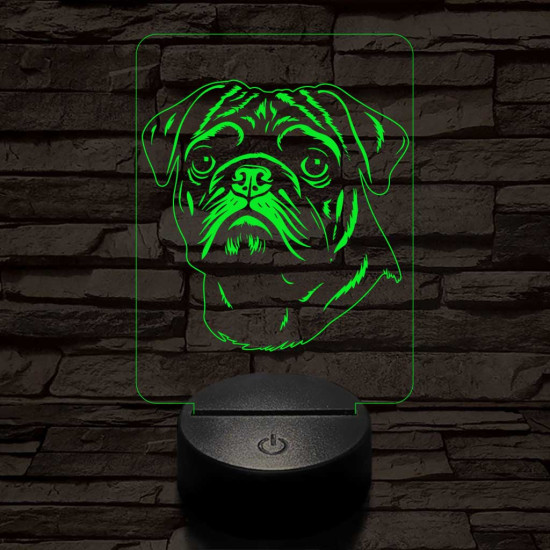 Mopsz-fej 7 színű 3D led lámpa