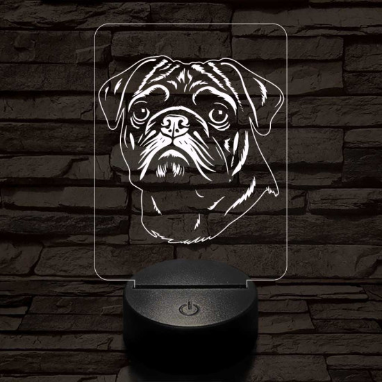 Mopsz-fej 7 színű 3D led lámpa