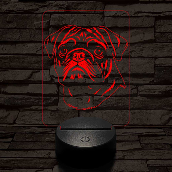 Mopsz-fej 7 színű 3D led lámpa