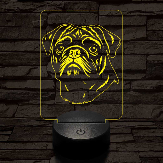 Mopsz-fej 7 színű 3D led lámpa