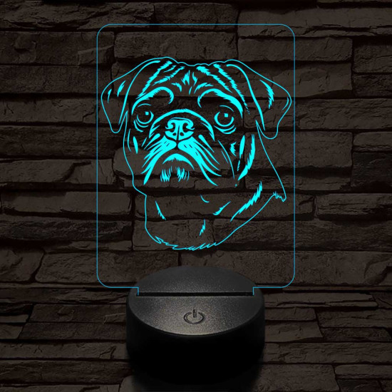 Mopsz-fej 7 színű 3D led lámpa