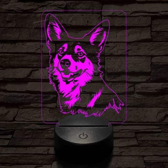 Norvég lundehund 7 színű 3D led lámpa