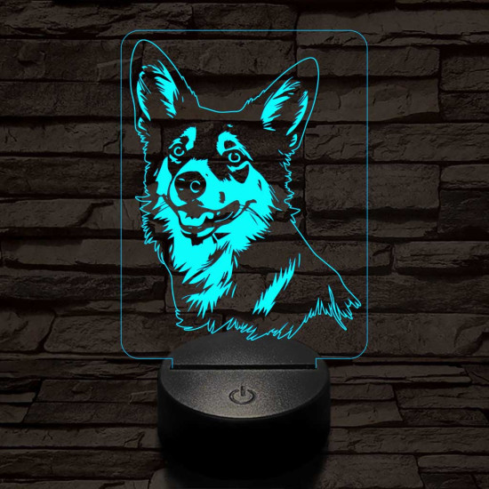 Norvég lundehund 7 színű 3D led lámpa