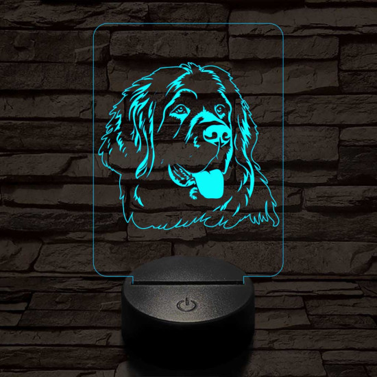 Újfundlandi kutya 7 színű 3D led lámpa