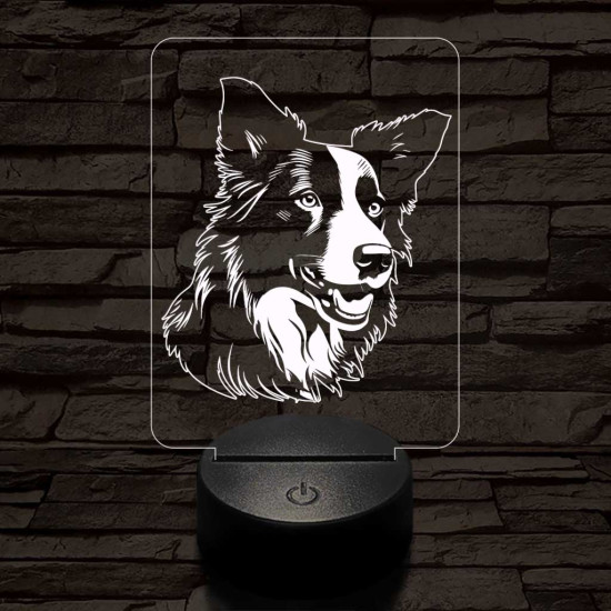 Border collie kutya 7 színű 3D led lámpa