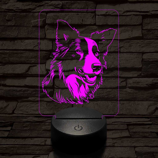 Border collie kutya 7 színű 3D led lámpa