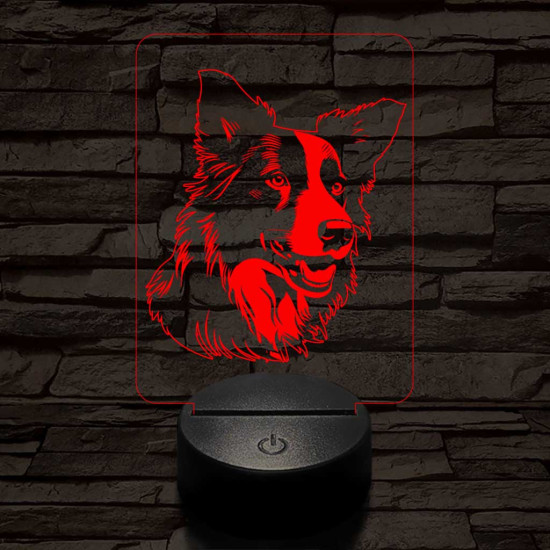 Border collie kutya 7 színű 3D led lámpa