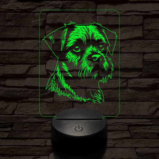 Border terrier-fej 7 színű 3D led lámpa
