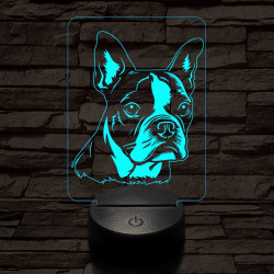 Boston terrier 7 színű 3D led lámpa