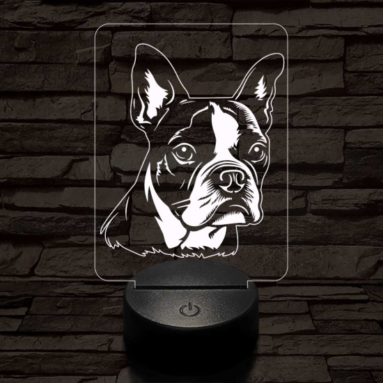 Boston terrier 7 színű 3D led lámpa