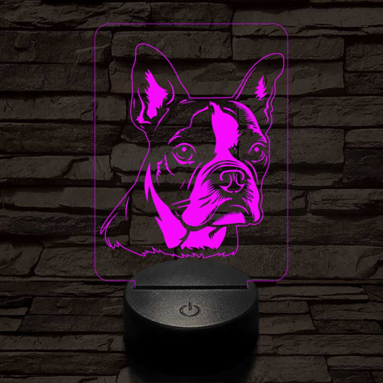 Boston terrier 7 színű 3D led lámpa
