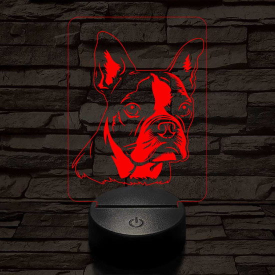 Boston terrier 7 színű 3D led lámpa
