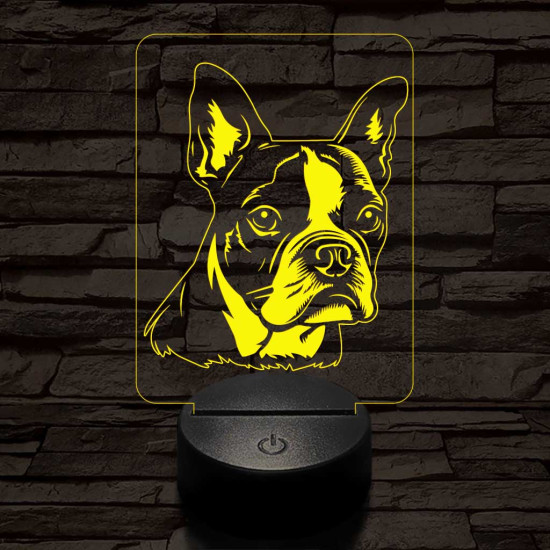 Boston terrier 7 színű 3D led lámpa