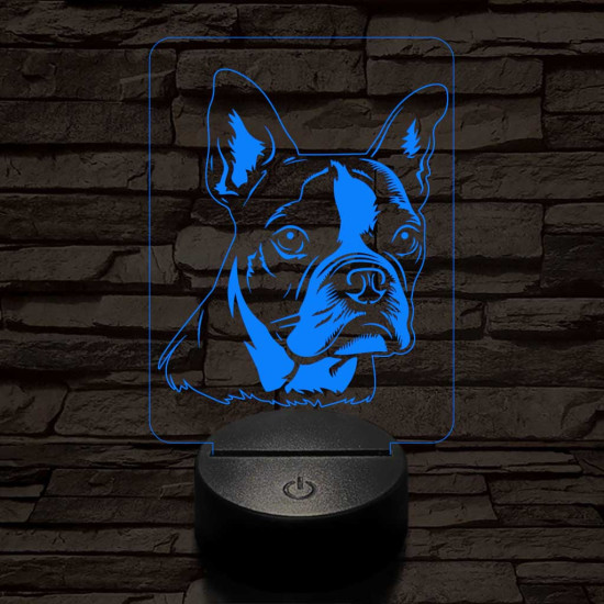Boston terrier 7 színű 3D led lámpa