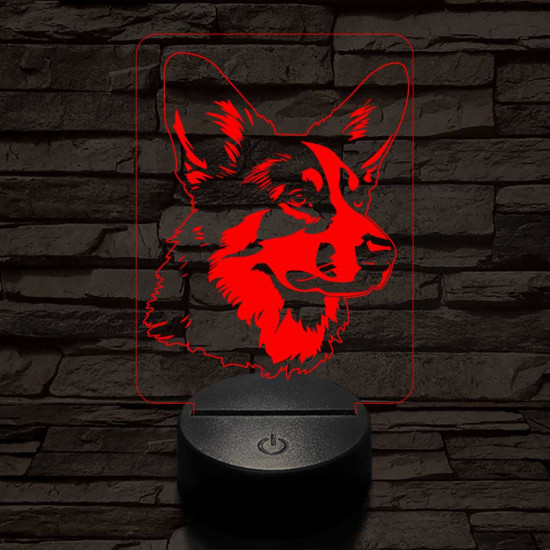 Törpe kutya (cardigan wels corgi) 7 színű 3D led lámpa