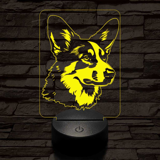 Törpe kutya (cardigan wels corgi) 7 színű 3D led lámpa