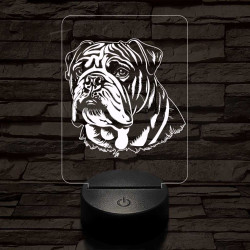 Angol bulldog-fej, 7 színű 3D led lámpa